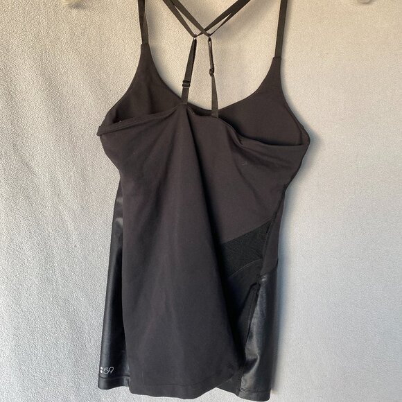 Splits59 Black Strappy Performance Tank Top | Mesh & Faux Leather Detail | S-M - Picture 4 of 7